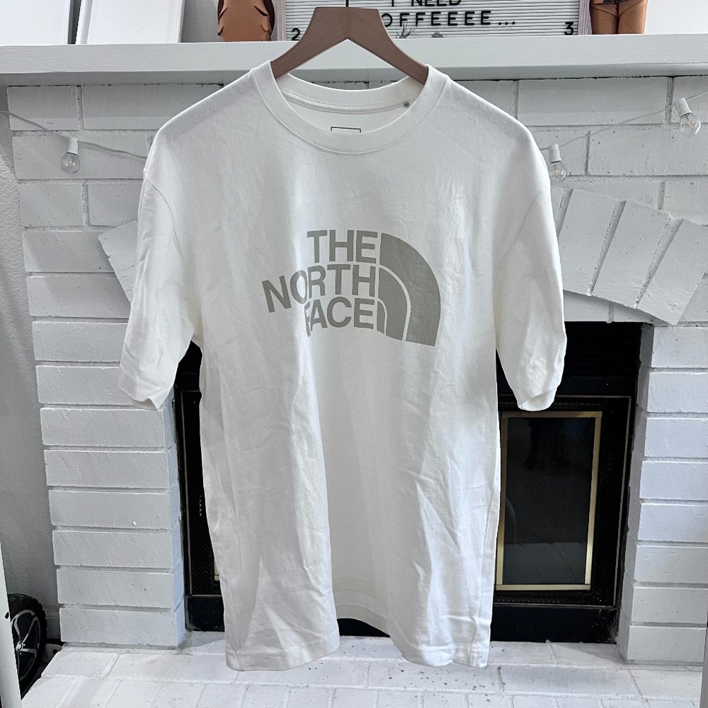 The North Face Thick Cotton Half Dome Logo White Tshirt Soft Grey Logo